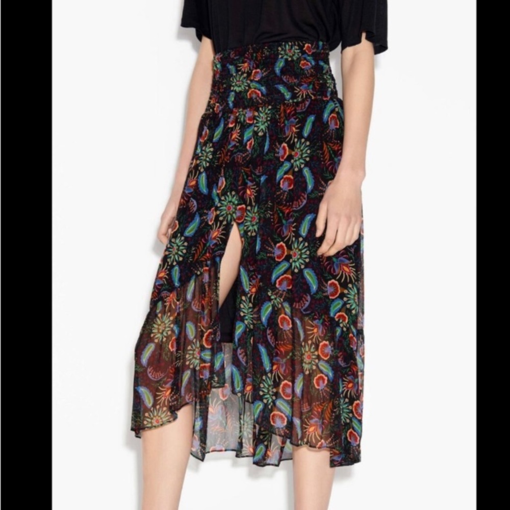 ba&sh Womens Size L York Multicolored Floral Elastic Waist Viscose Midi Skirt